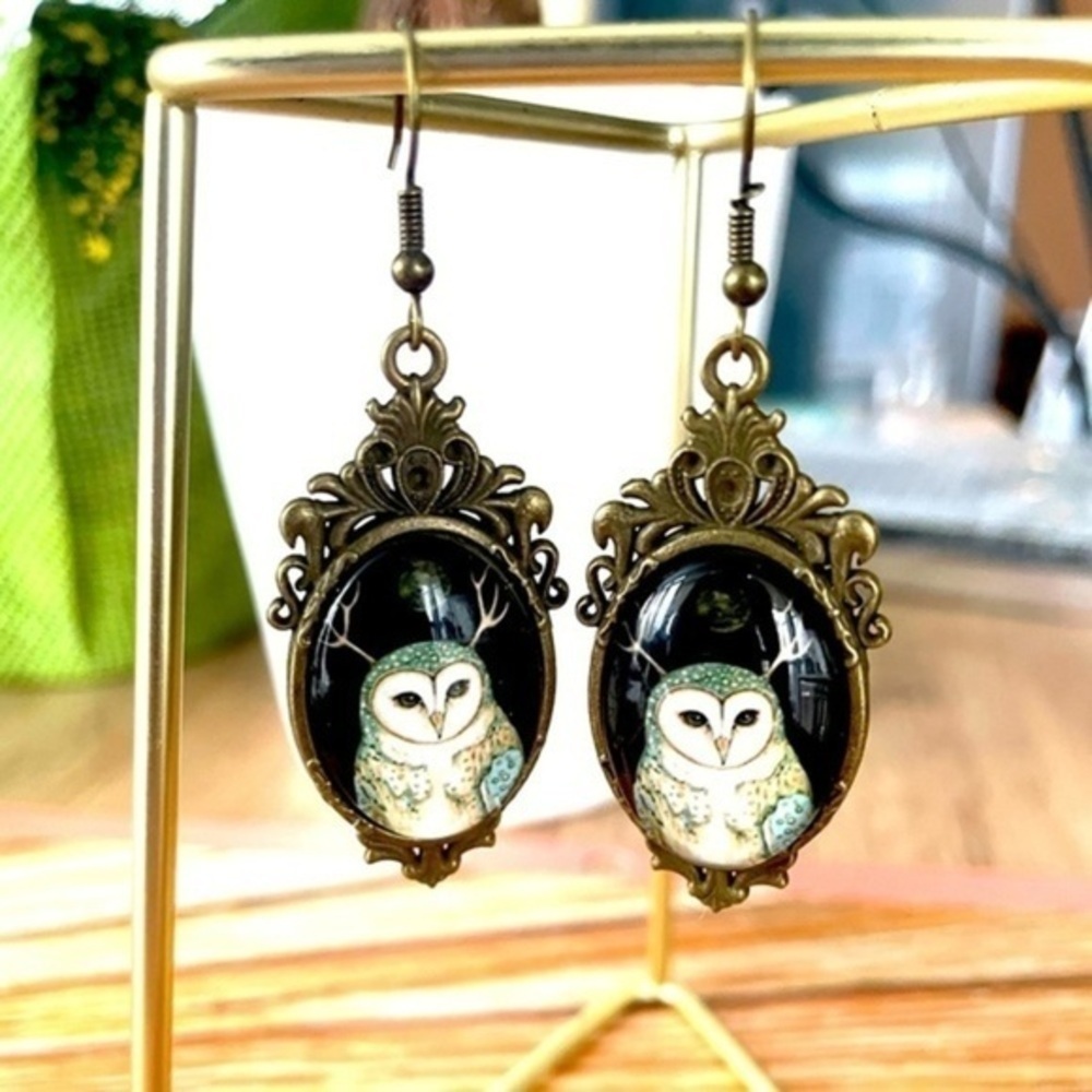Victorian Style Nordic Owl Earrings, Antique Bronze colour